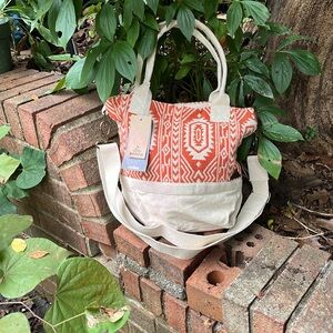 Prana Soleil Satchel Orange Cream Cotton Canvas Crossbody Tote Bag